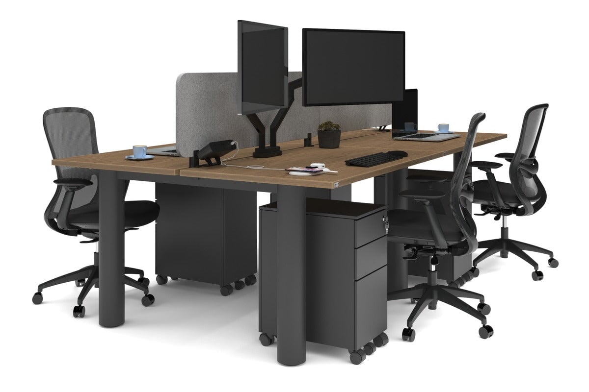 Quadro Cylinder Leg 4 Person Office Workstations [1200L x 700W] Jasonl black leg salvage oak light grey echo panel (400H x 1200W)