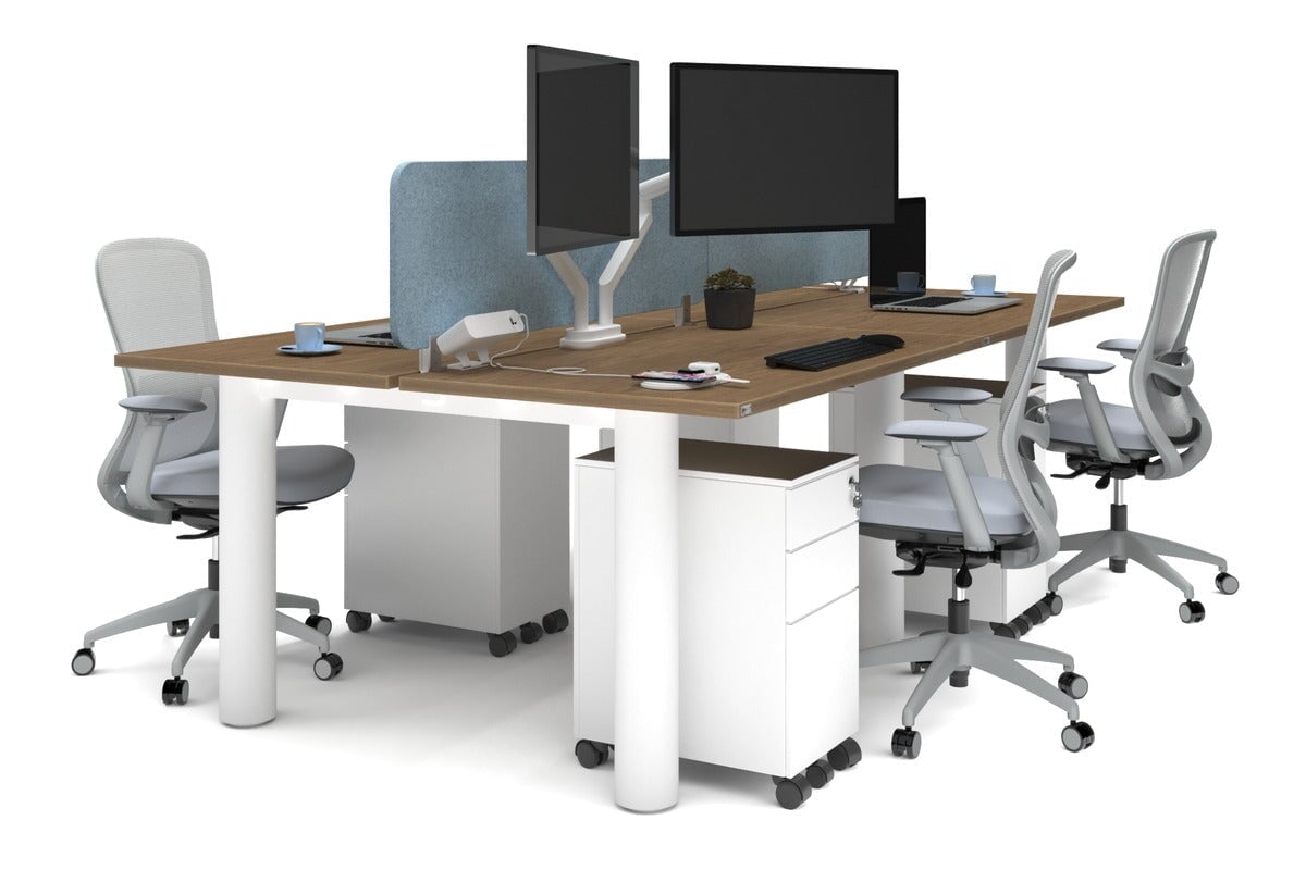 Quadro Cylinder Leg 4 Person Office Workstations [1200L x 700W] Jasonl white leg salvage oak blue echo panel (400H x 1200W)