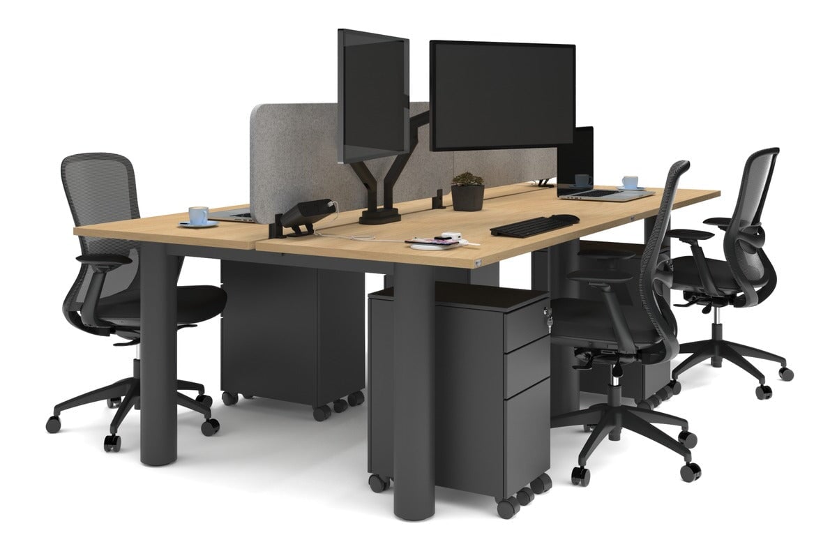 Quadro Cylinder Leg 4 Person Office Workstations [1200L x 700W] Jasonl black leg maple light grey echo panel (400H x 1200W)