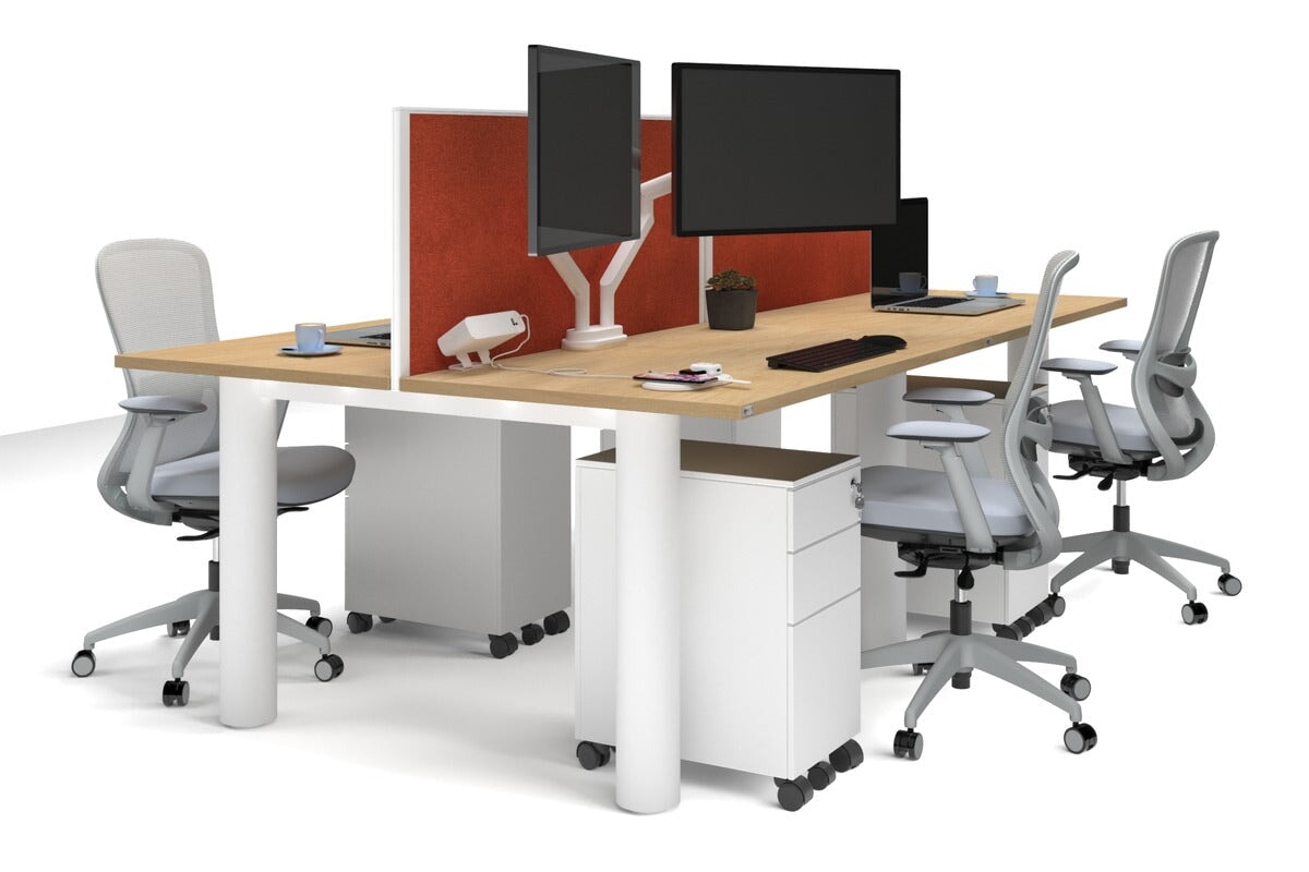 Quadro Cylinder Leg 4 Person Office Workstations [1200L x 700W] Jasonl white leg maple orange squash (500H x 1200W)