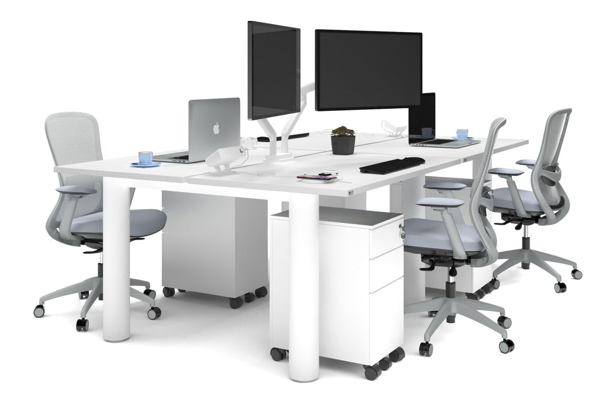 Quadro Cylinder Leg 4 Person Office Workstations [1200L x 700W] Jasonl white leg white none