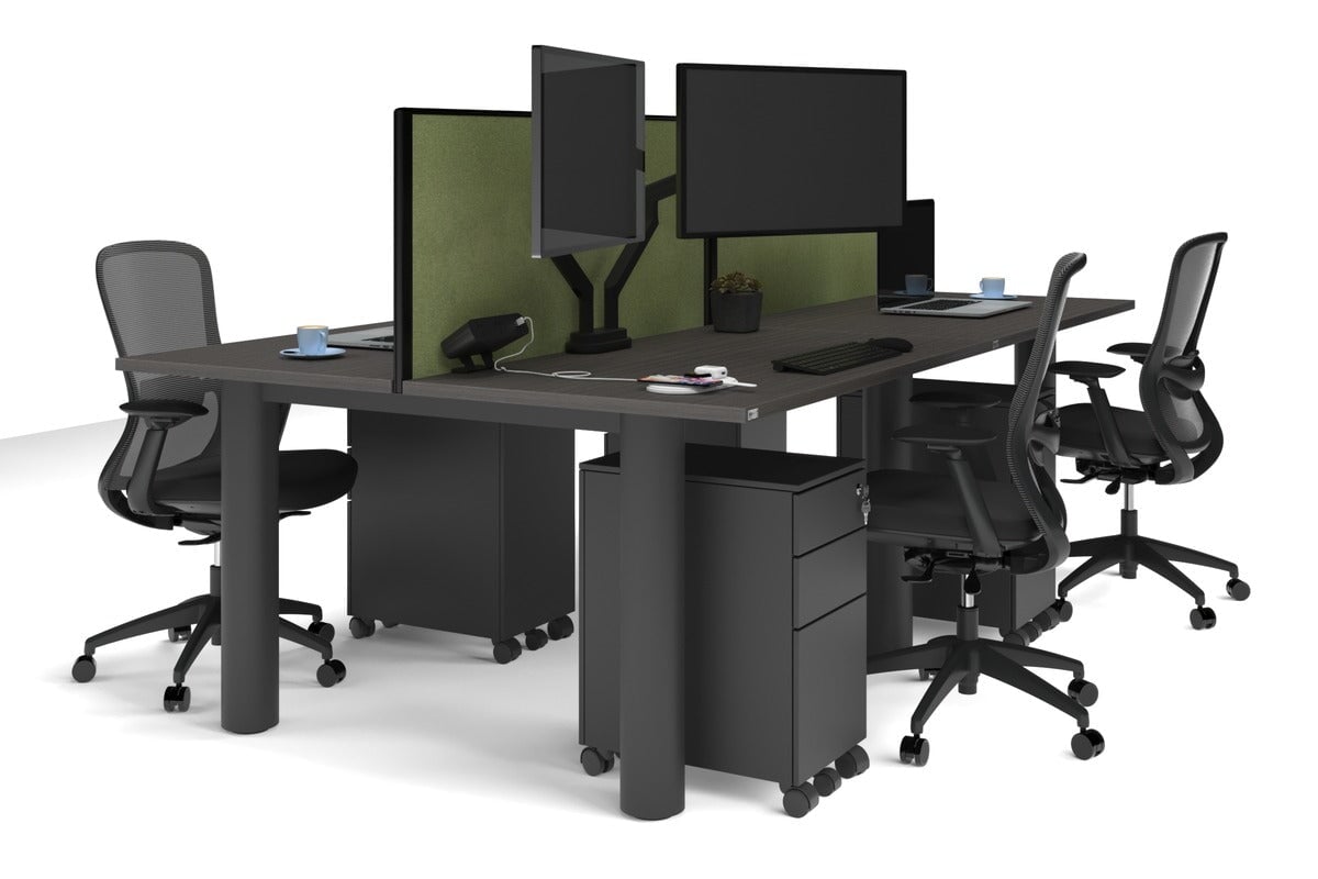 Quadro Cylinder Leg 4 Person Office Workstations [1200L x 700W] Jasonl black leg dark oak green moss (500H x 1200W)