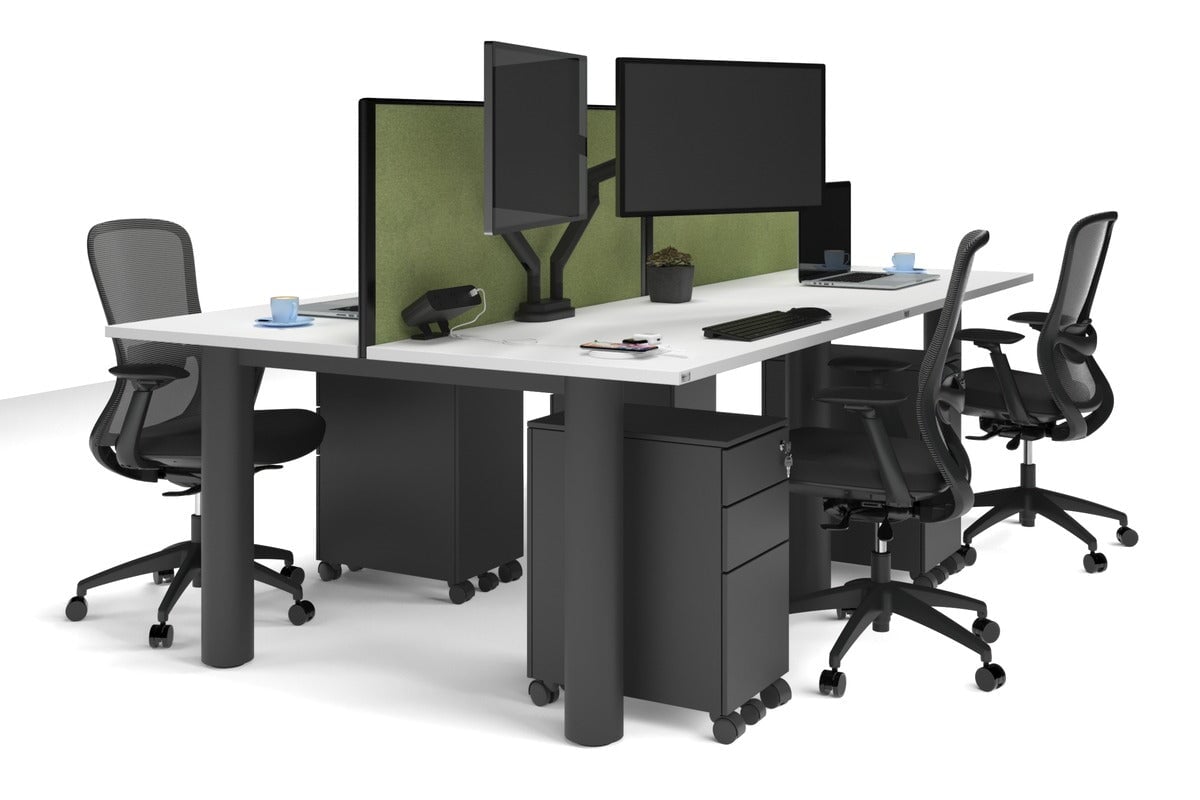 Quadro Cylinder Leg 4 Person Office Workstations [1200L x 700W] Jasonl black leg white green moss (500H x 1200W)