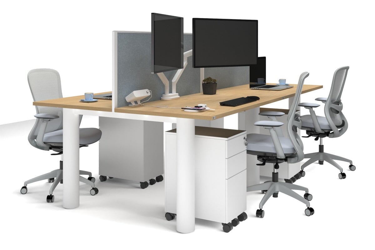 Quadro Cylinder Leg 4 Person Office Workstations [1200L x 700W] Jasonl white leg maple cool grey (500H x 1200W)