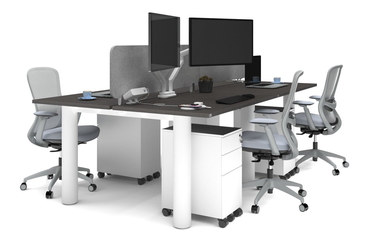 Quadro Cylinder Leg 4 Person Office Workstations [1200L x 700W]-white leg dark oak light grey echo panel (400H x 1200W)