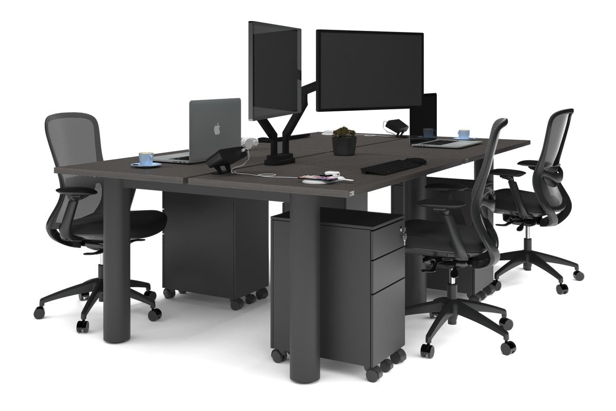 Quadro Cylinder Leg 4 Person Office Workstations [1200L x 700W] Jasonl black leg dark oak none