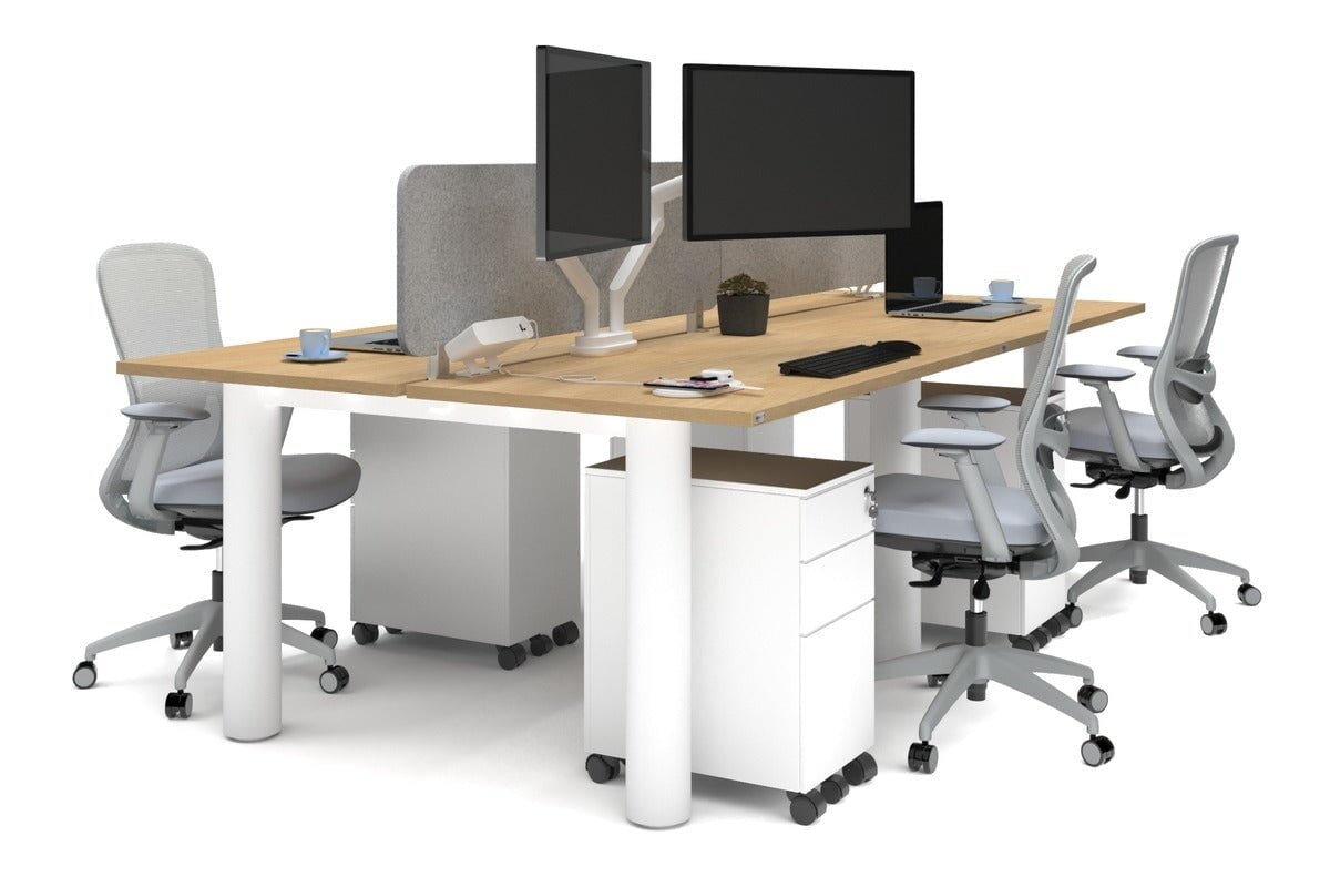 Quadro Cylinder Leg 4 Person Office Workstations [1200L x 700W] Jasonl white leg maple light grey echo panel (400H x 1200W)
