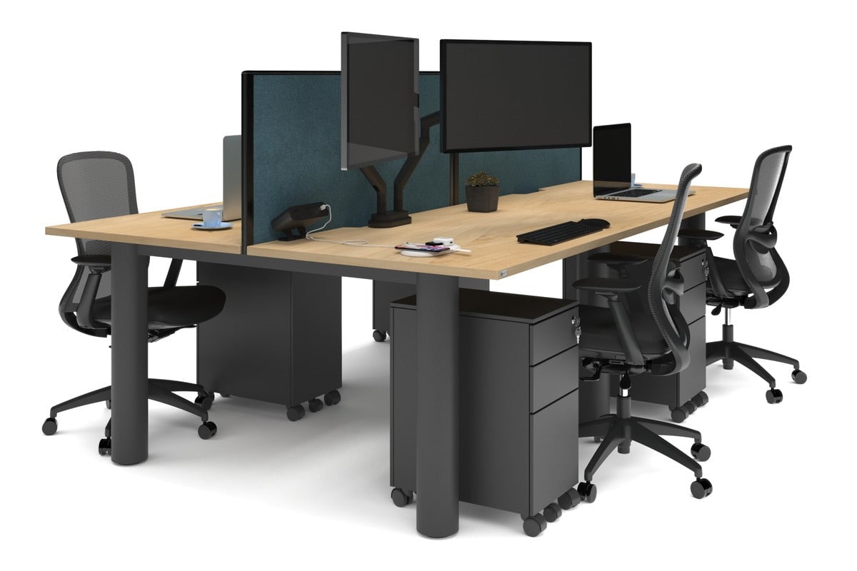 Quadro Cylinder Leg 4 Person Office Workstations [1200L x 800W with Cable Scallop] Jasonl black leg maple deep blue (500H x 1200W)