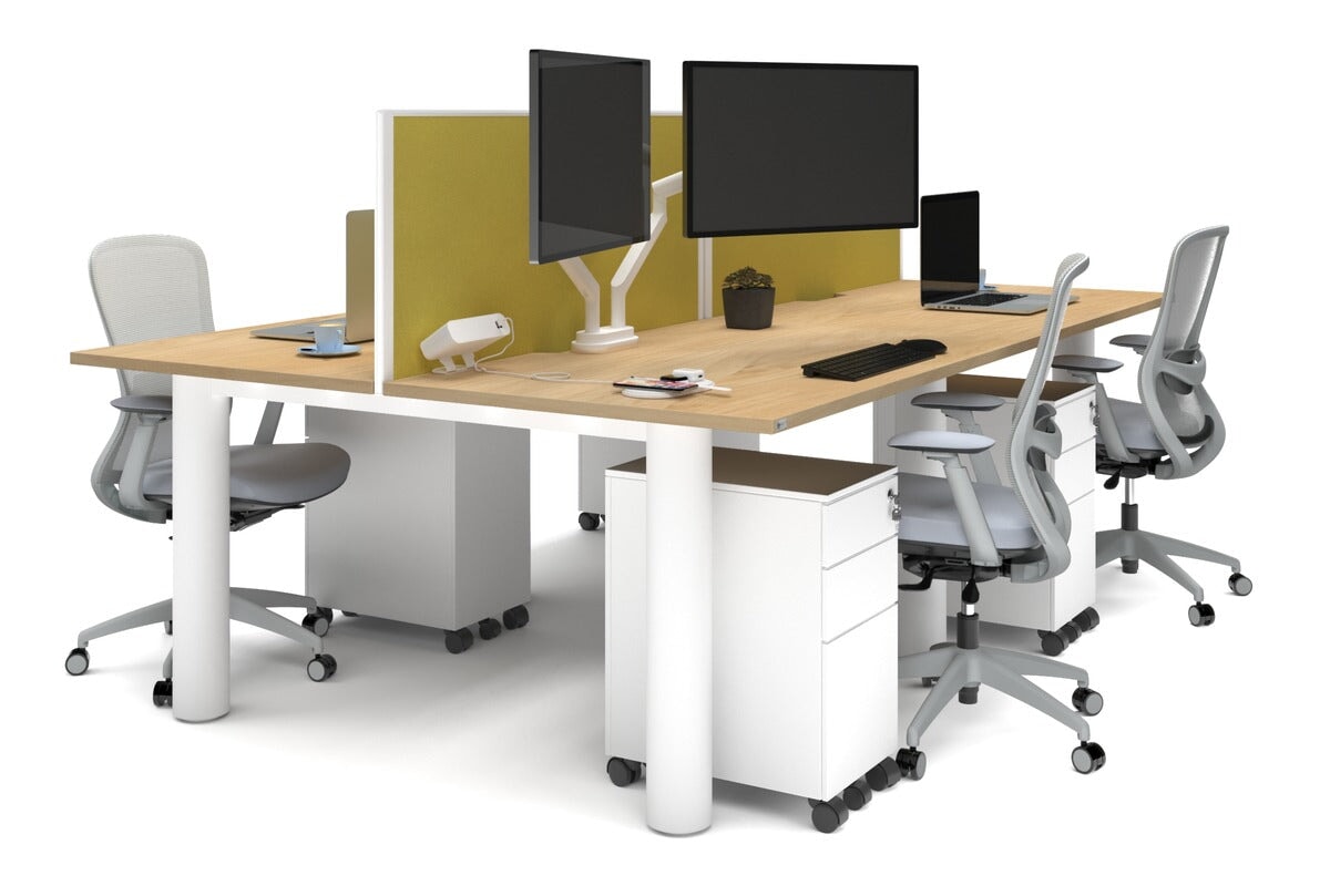 Quadro Cylinder Leg 4 Person Office Workstations [1200L x 800W with Cable Scallop] Jasonl white leg maple mustard yellow (500H x 1200W)
