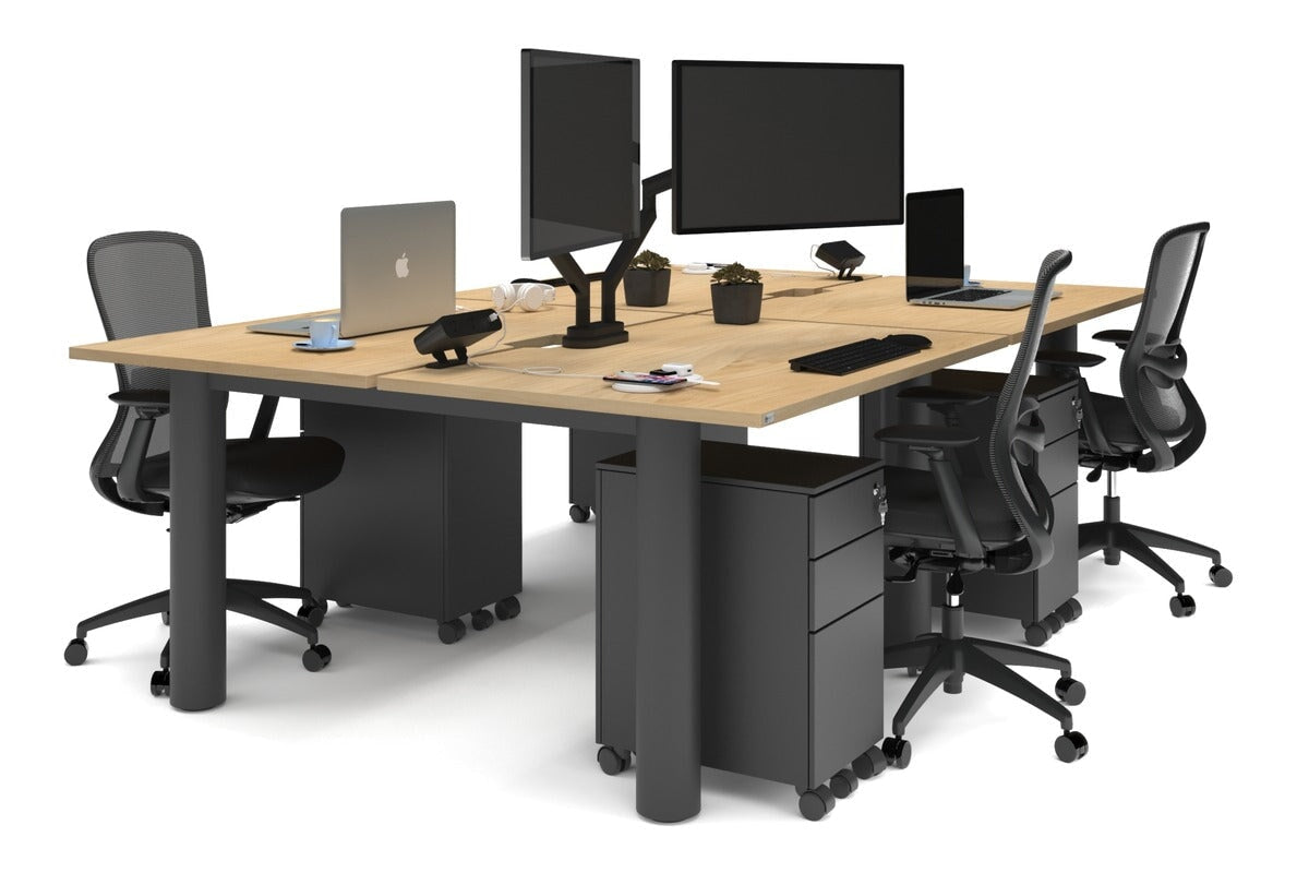 Quadro Cylinder Leg 4 Person Office Workstations [1200L x 800W with Cable Scallop] Jasonl black leg maple none
