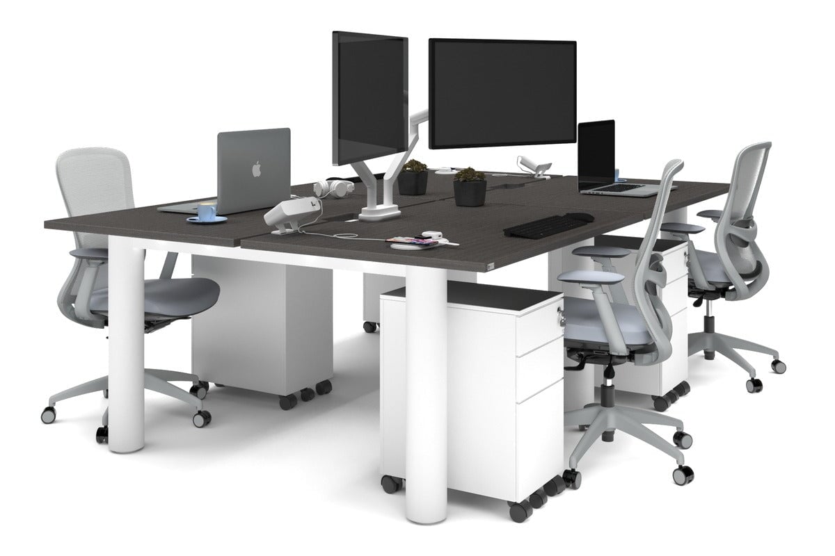 Quadro Cylinder Leg 4 Person Office Workstations [1200L x 800W with Cable Scallop] Jasonl white leg dark oak none