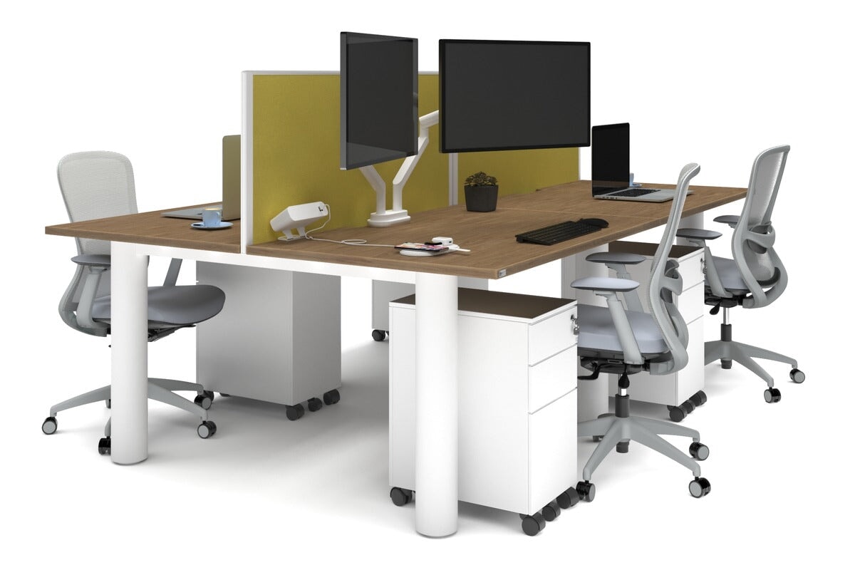 Quadro Cylinder Leg 4 Person Office Workstations [1200L x 800W with Cable Scallop] Jasonl white leg salvage oak mustard yellow (500H x 1200W)