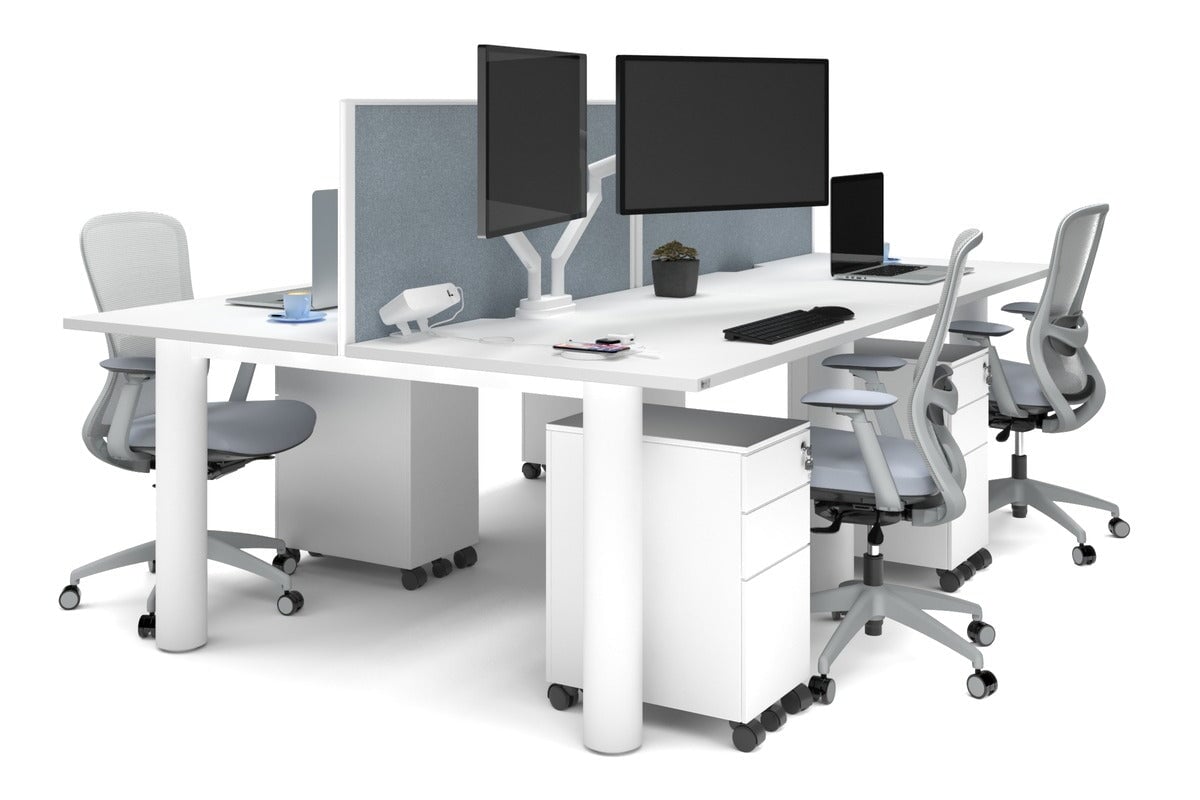 Quadro Cylinder Leg 4 Person Office Workstations [1200L x 800W with Cable Scallop] Jasonl white leg white cool grey (500H x 1200W)