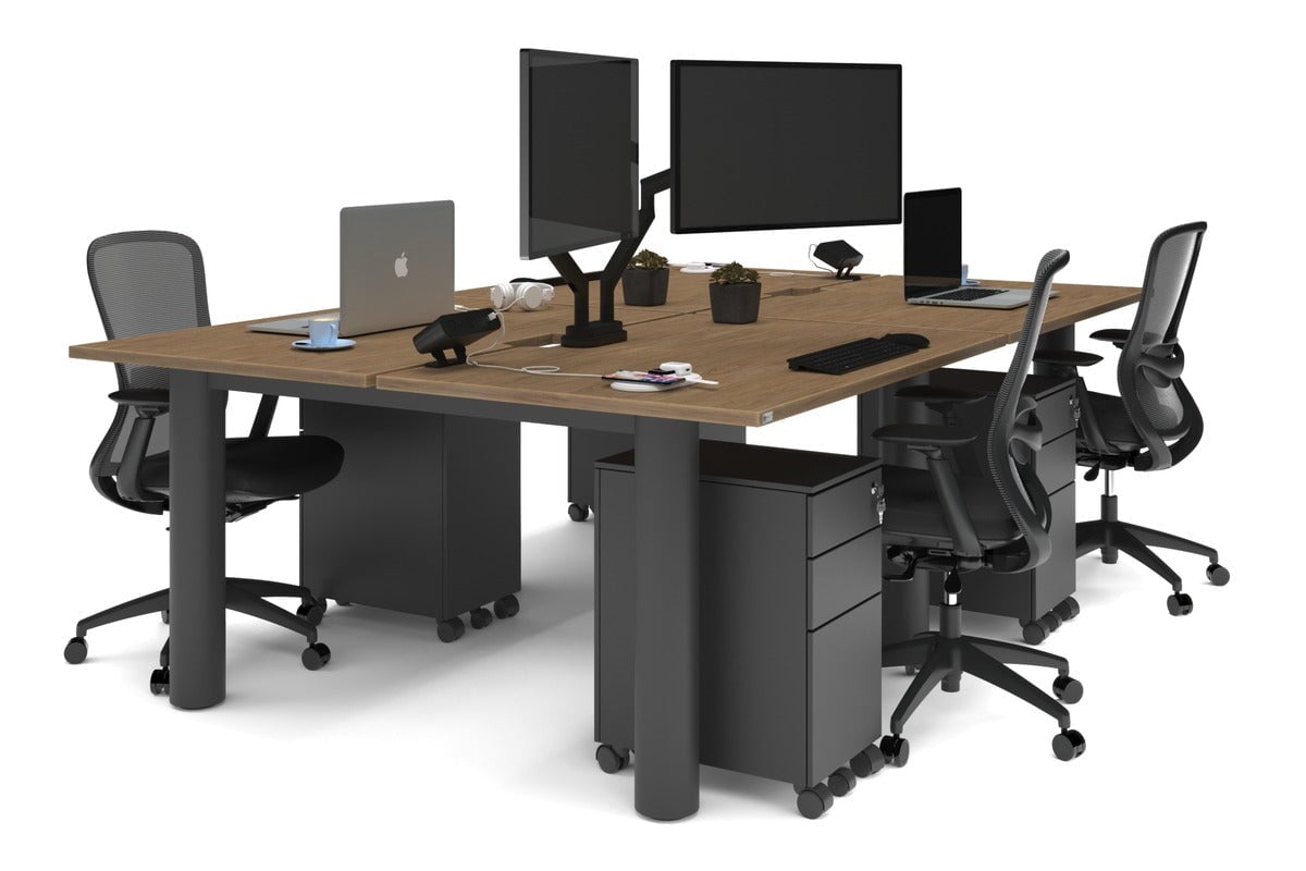 Quadro Cylinder Leg 4 Person Office Workstations [1200L x 800W with Cable Scallop] Jasonl black leg salvage oak none