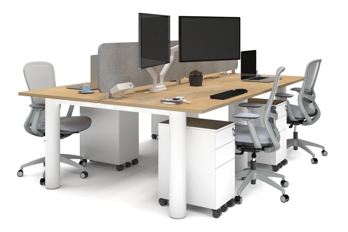 Quadro Cylinder Leg 4 Person Office Workstations [1200L x 800W with Cable Scallop] Jasonl white leg maple light grey echo panel (400H x 1200W)