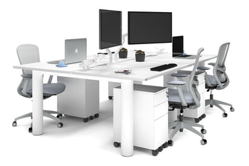  - Quadro Cylinder Leg 4 Person Office Workstations [1200L x 800W with Cable Scallop] - 1