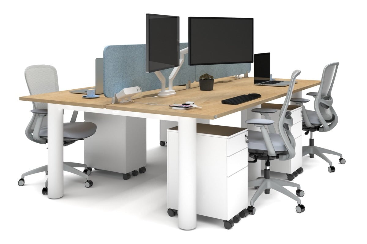 Quadro Cylinder Leg 4 Person Office Workstations [1200L x 800W with Cable Scallop] Jasonl white leg maple blue echo panel (400H x 1200W)