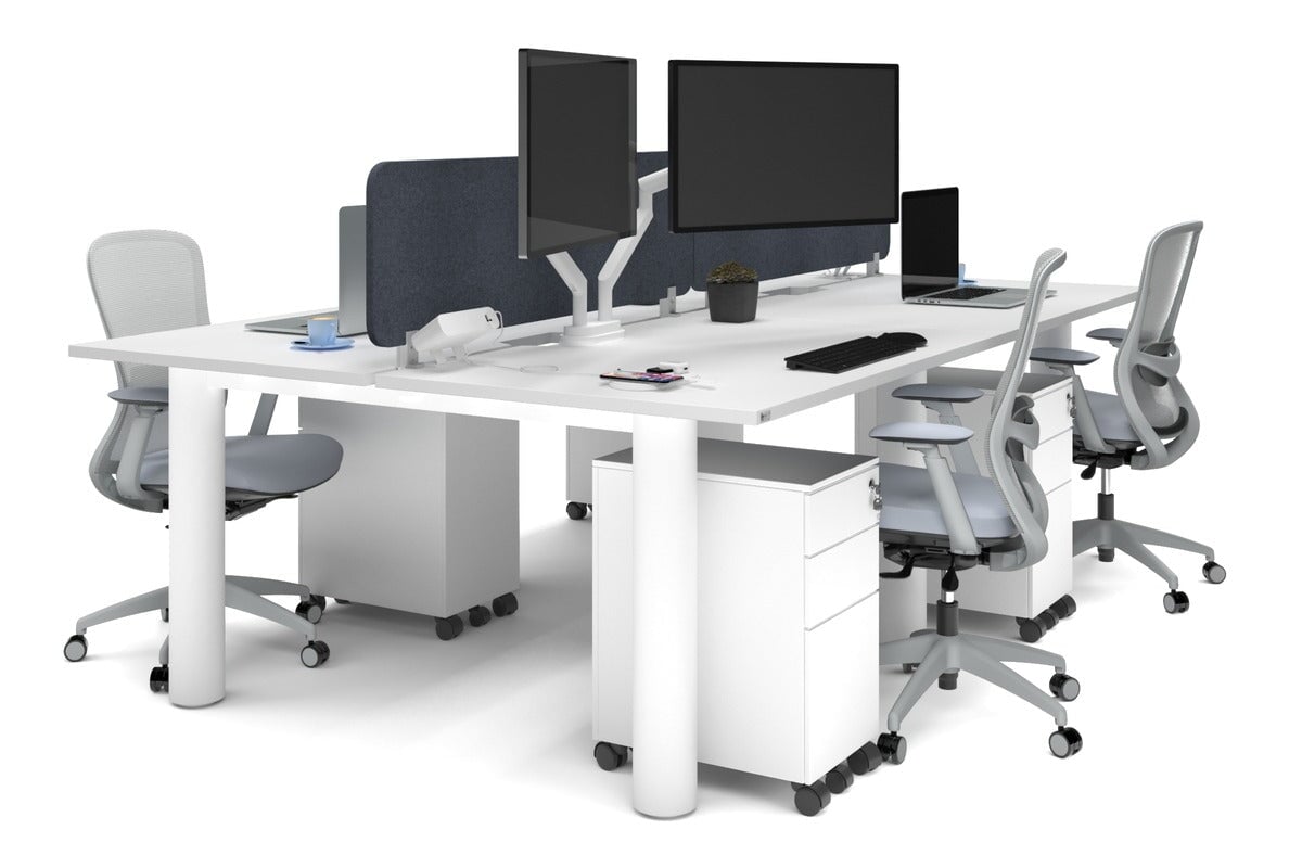 Quadro Cylinder Leg 4 Person Office Workstations [1200L x 800W with Cable Scallop] Jasonl white leg white dark grey echo panel (400H x 1200W)