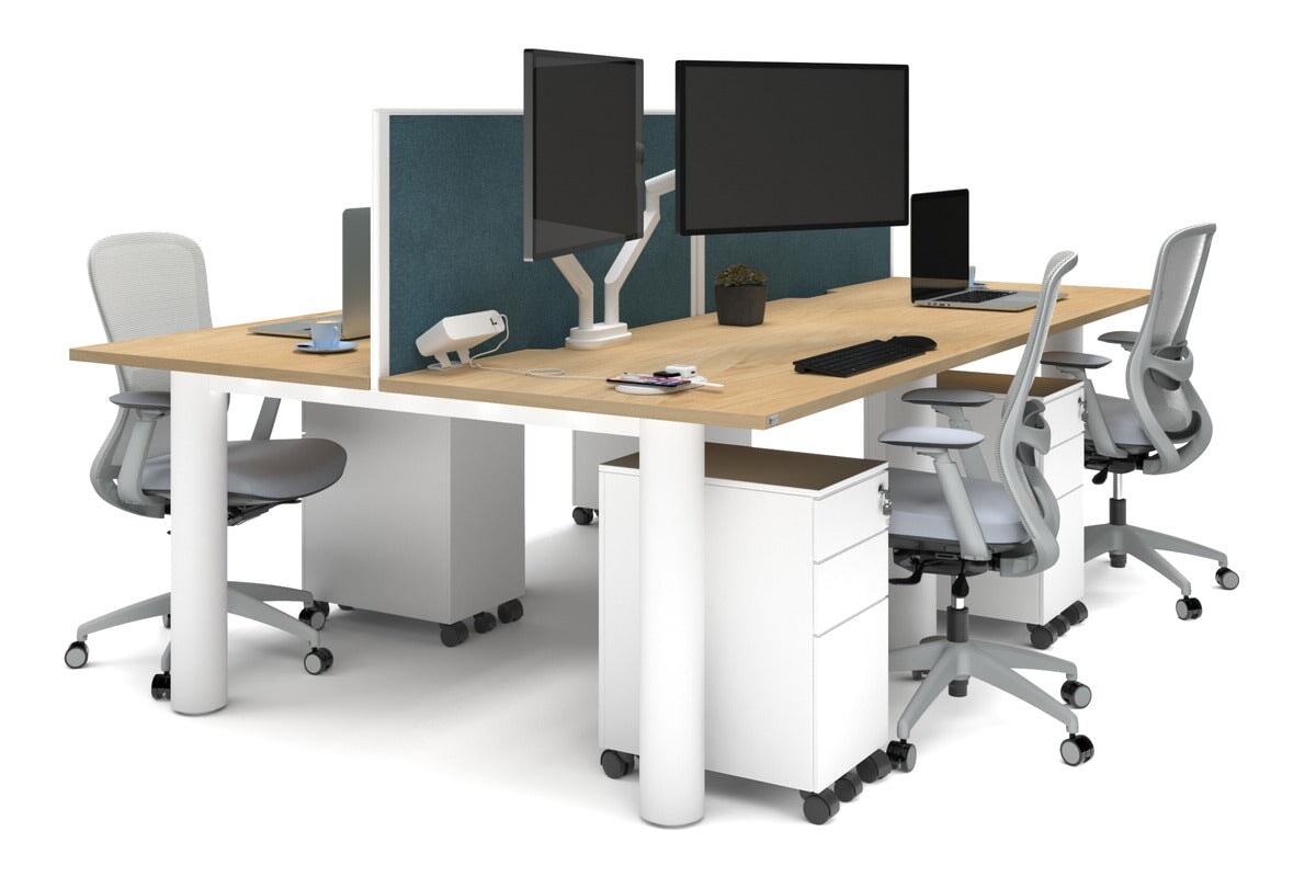 Quadro Cylinder Leg 4 Person Office Workstations [1200L x 800W with Cable Scallop] Jasonl white leg maple deep blue (500H x 1200W)