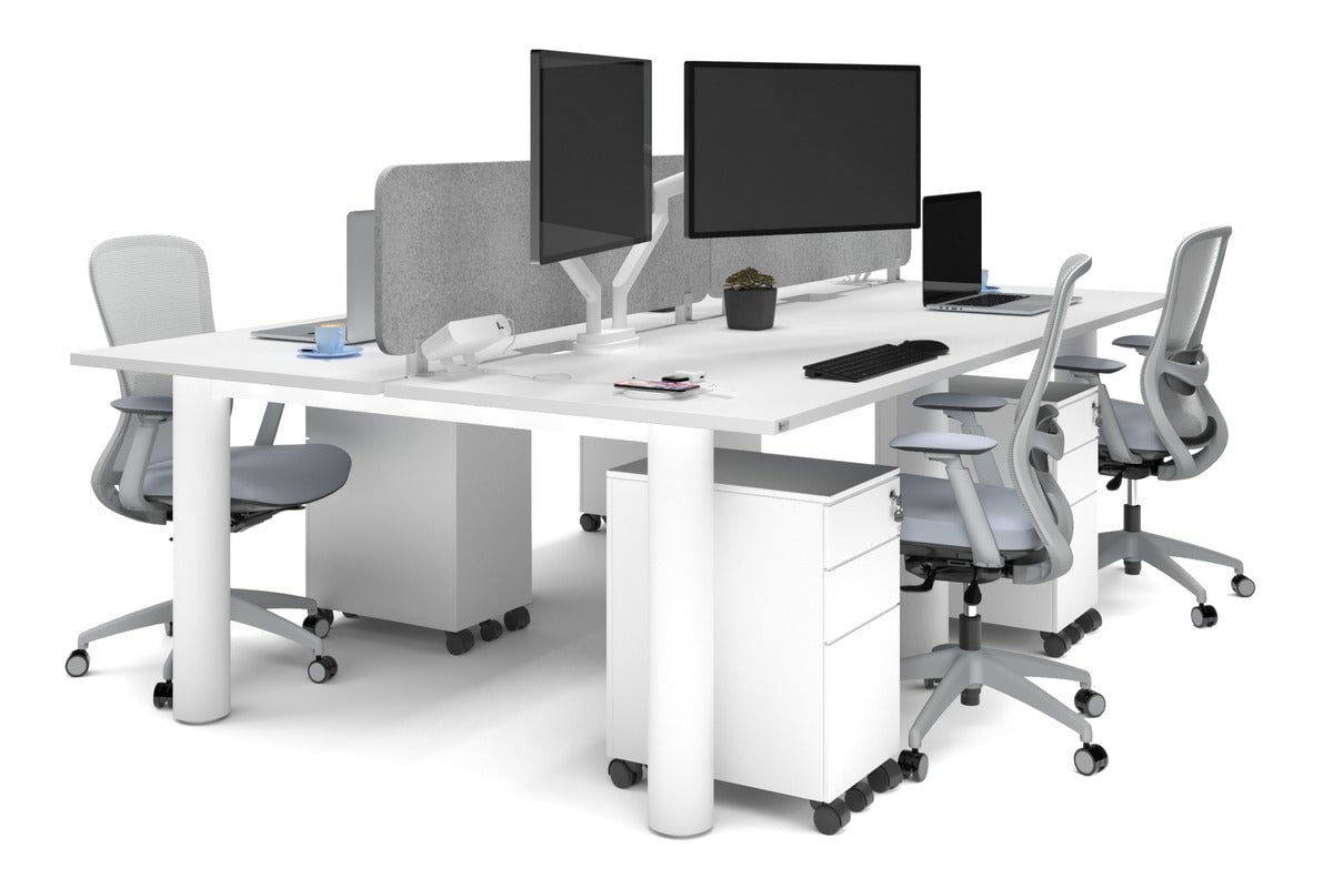 Quadro Cylinder Leg 4 Person Office Workstations [1200L x 800W with Cable Scallop] Jasonl white leg white light grey echo panel (400H x 1200W)