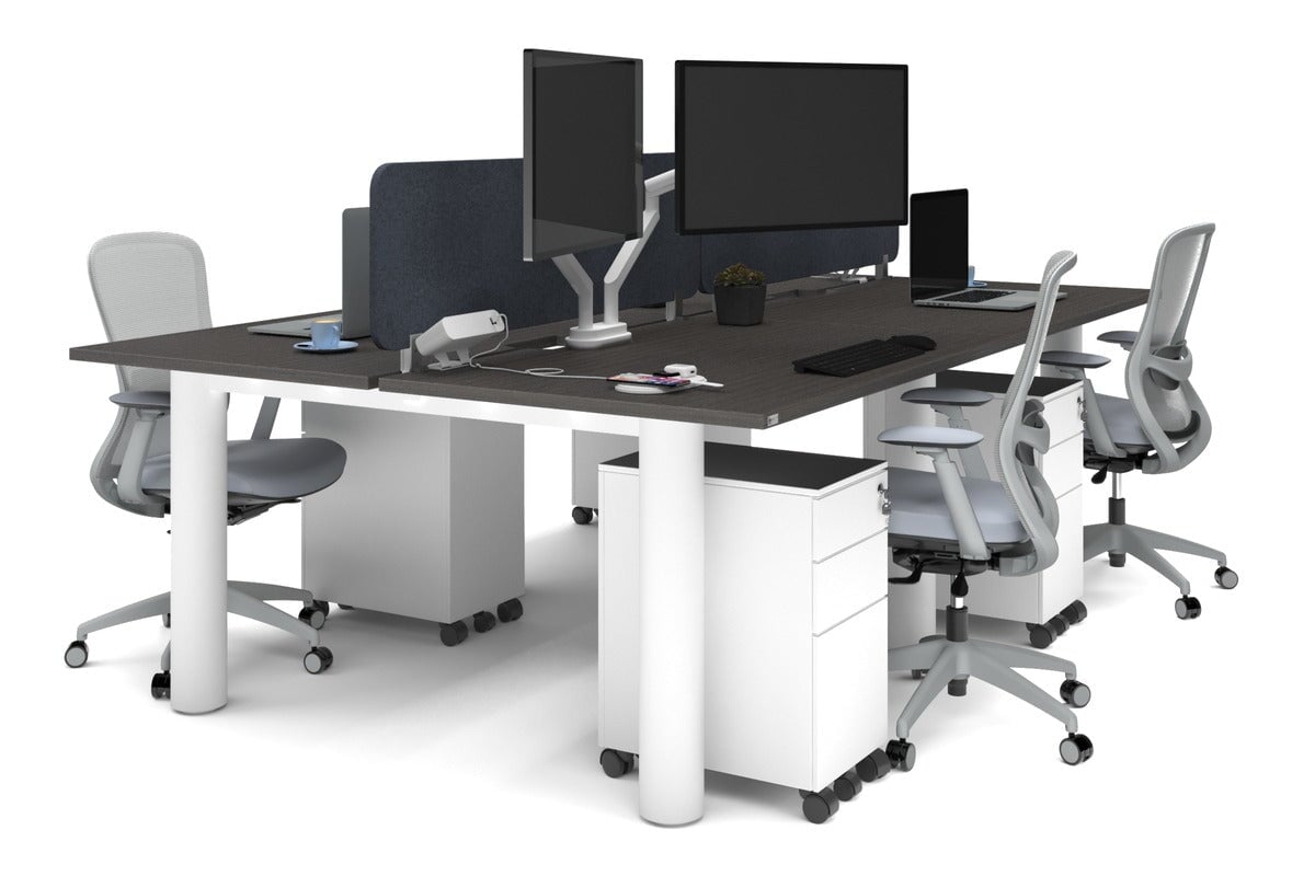 Quadro Cylinder Leg 4 Person Office Workstations [1200L x 800W with Cable Scallop] Jasonl white leg dark oak dark grey echo panel (400H x 1200W)