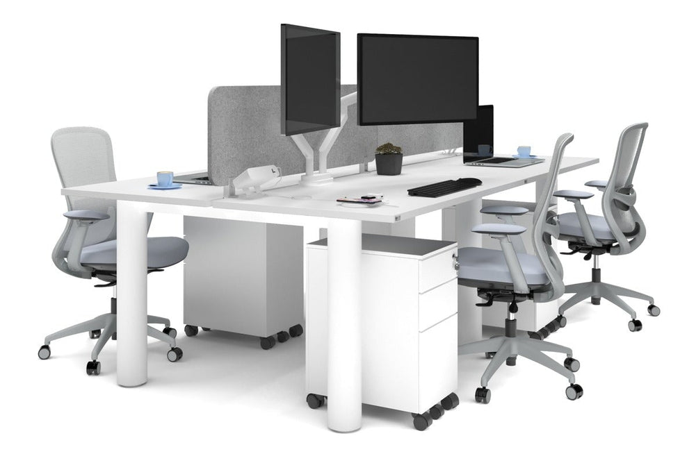 Quadro Cylinder Leg 4 Person Office Workstations [1400L x 700W]-white leg white light grey acoustic panel (400H x 1200W)