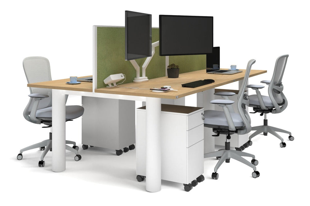 Quadro Cylinder Leg 4 Person Office Workstations [1400L x 700W]-white leg maple green moss (500H x 1400W)