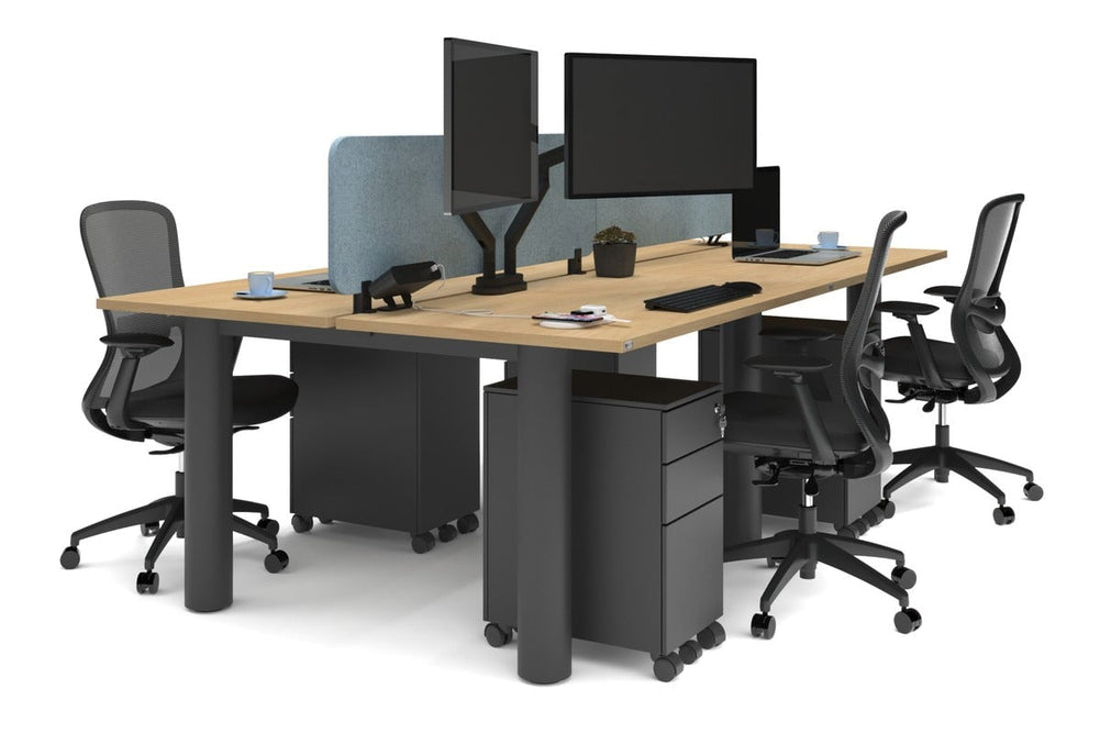 Quadro Cylinder Leg 4 Person Office Workstations [1400L x 700W]-black leg maple blue acoustic panel (400H x 1200W)