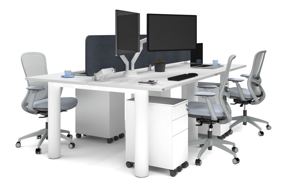 Quadro Cylinder Leg 4 Person Office Workstations [1400L x 700W]-white leg white dark grey acoustic panel (400H x 1200W)