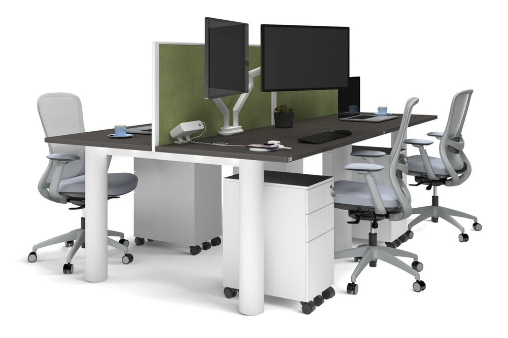 Quadro Cylinder Leg 4 Person Office Workstations [1400L x 700W]-white leg dark oak green moss (500H x 1400W)
