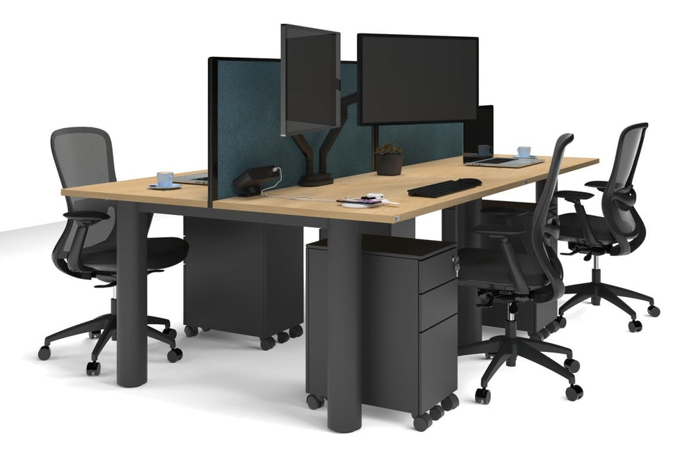 Quadro Cylinder Leg 4 Person Office Workstations [1400L x 700W]-black leg maple deep blue (500H x 1400W)