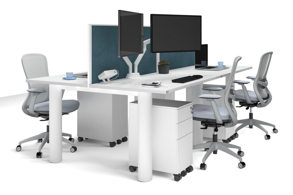 Quadro Cylinder Leg 4 Person Office Workstations [1400L x 700W]-white leg white deep blue (500H x 1400W)