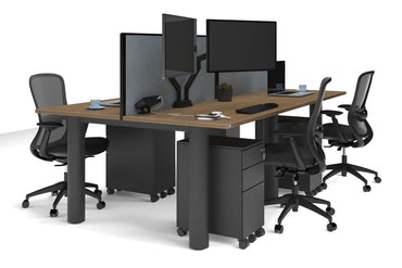 Quadro Cylinder Leg 4 Person Office Workstations [1400L x 700W] Jasonl black leg salvage oak cool grey (500H x 1400W)