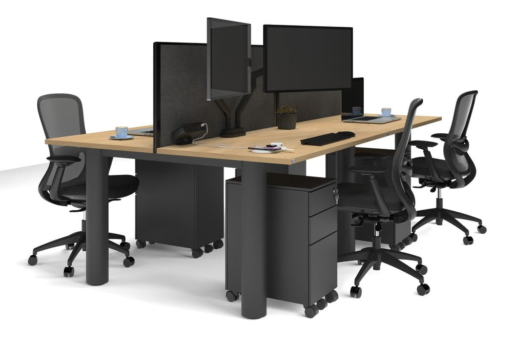 Quadro Cylinder Leg 4 Person Office Workstations [1400L x 700W]-black leg maple moody charcoal (500H x 1400W)