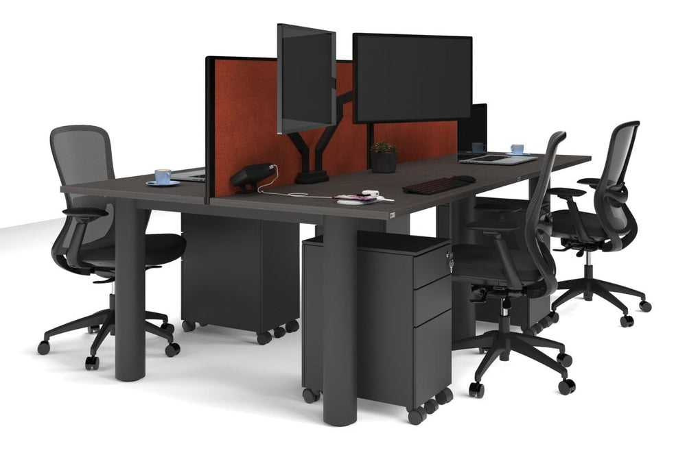 Quadro Cylinder Leg 4 Person Office Workstations [1400L x 700W]-black leg dark oak orange squash (500H x 1400W)