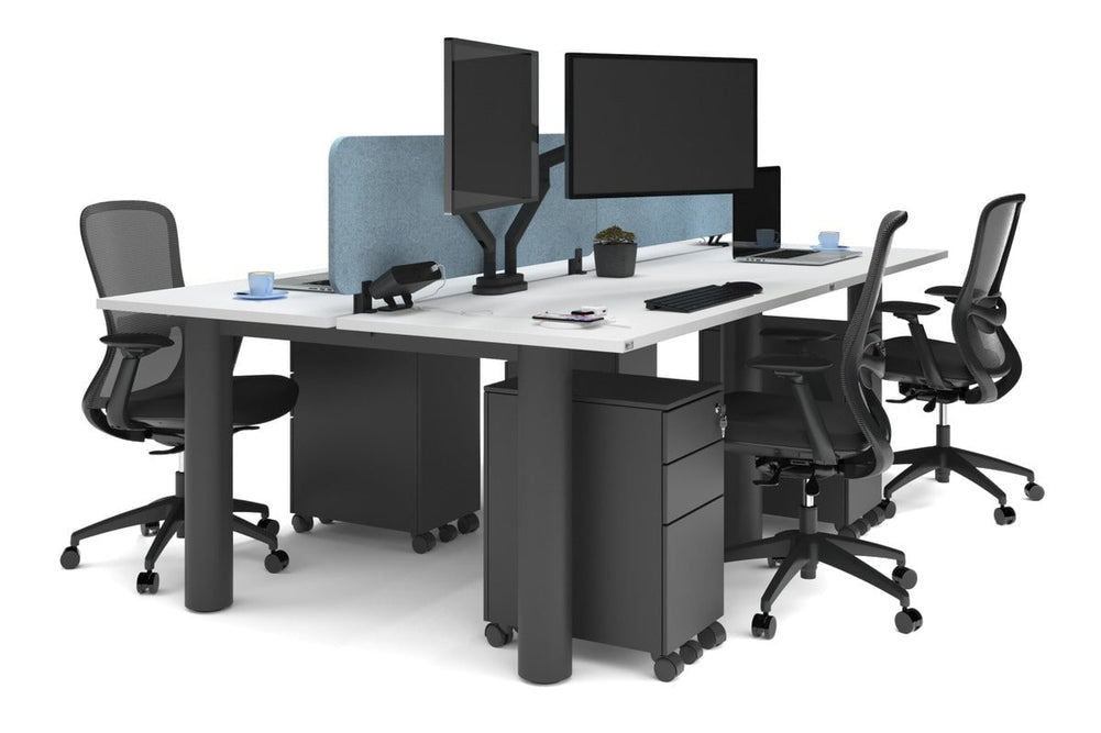 Quadro Cylinder Leg 4 Person Office Workstations [1400L x 700W]-black leg white blue acoustic panel (400H x 1200W)
