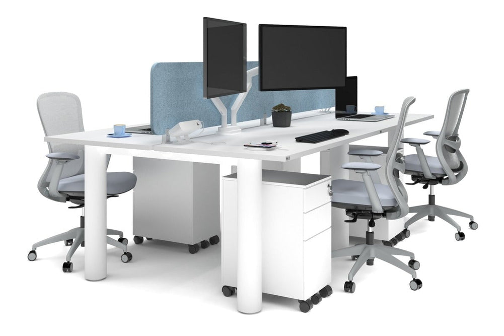 Quadro Cylinder Leg 4 Person Office Workstations [1400L x 700W]-white leg white blue acoustic panel (400H x 1200W)