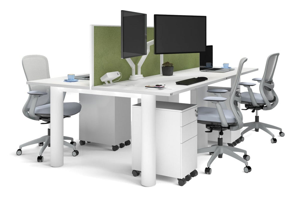 Quadro Cylinder Leg 4 Person Office Workstations [1400L x 700W]-white leg white green moss (500H x 1400W)