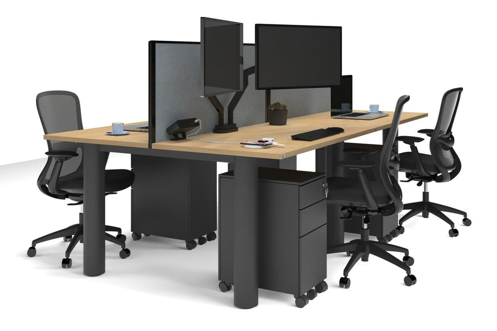 Quadro Cylinder Leg 4 Person Office Workstations [1400L x 700W]-black leg maple cool grey (500H x 1400W)