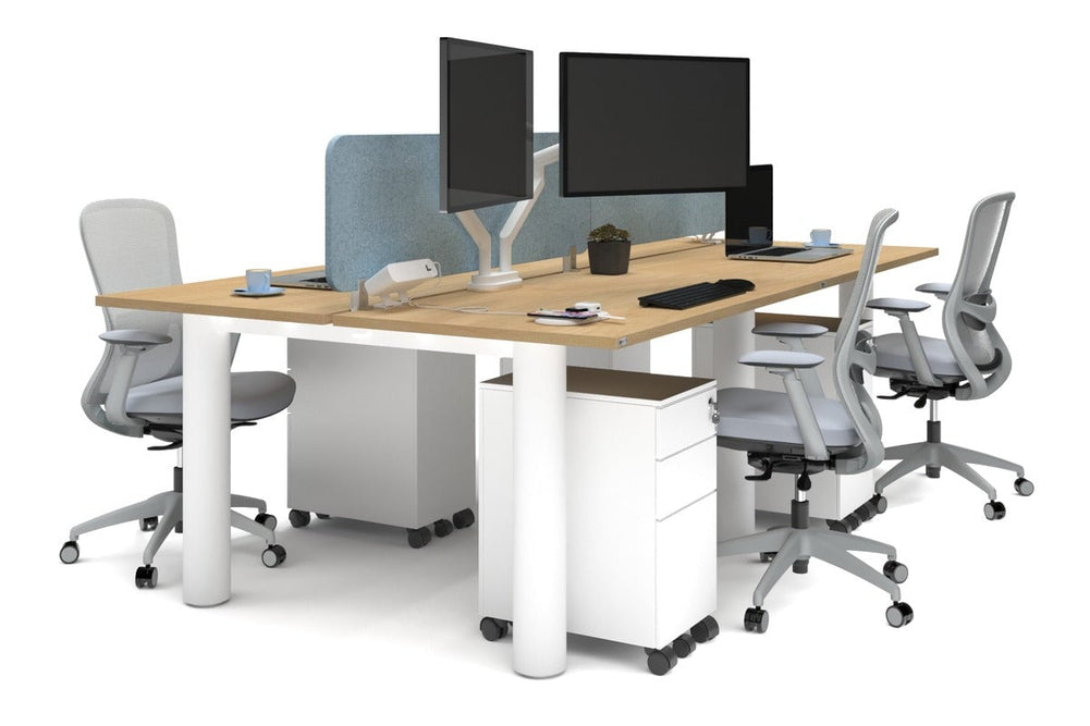 Quadro Cylinder Leg 4 Person Office Workstations [1400L x 700W]-white leg maple blue acoustic panel (400H x 1200W)
