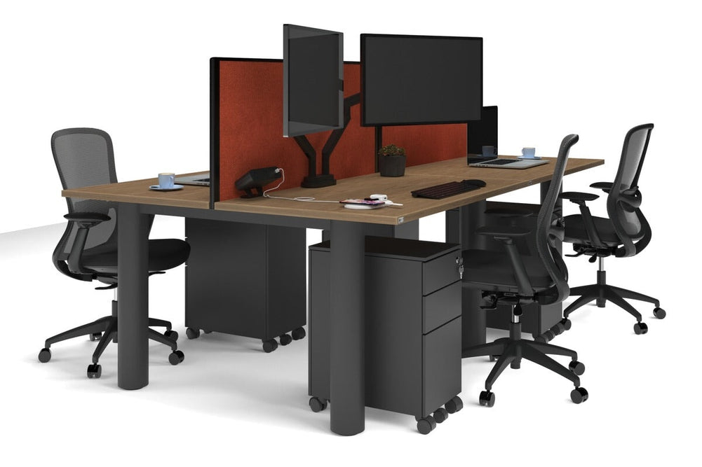 Quadro Cylinder Leg 4 Person Office Workstations [1400L x 700W]-black leg salvage oak orange squash (500H x 1400W)