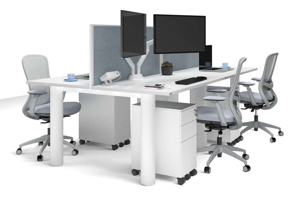 Quadro Cylinder Leg 4 Person Office Workstations [1400L x 700W]-white leg white cool grey (500H x 1400W)