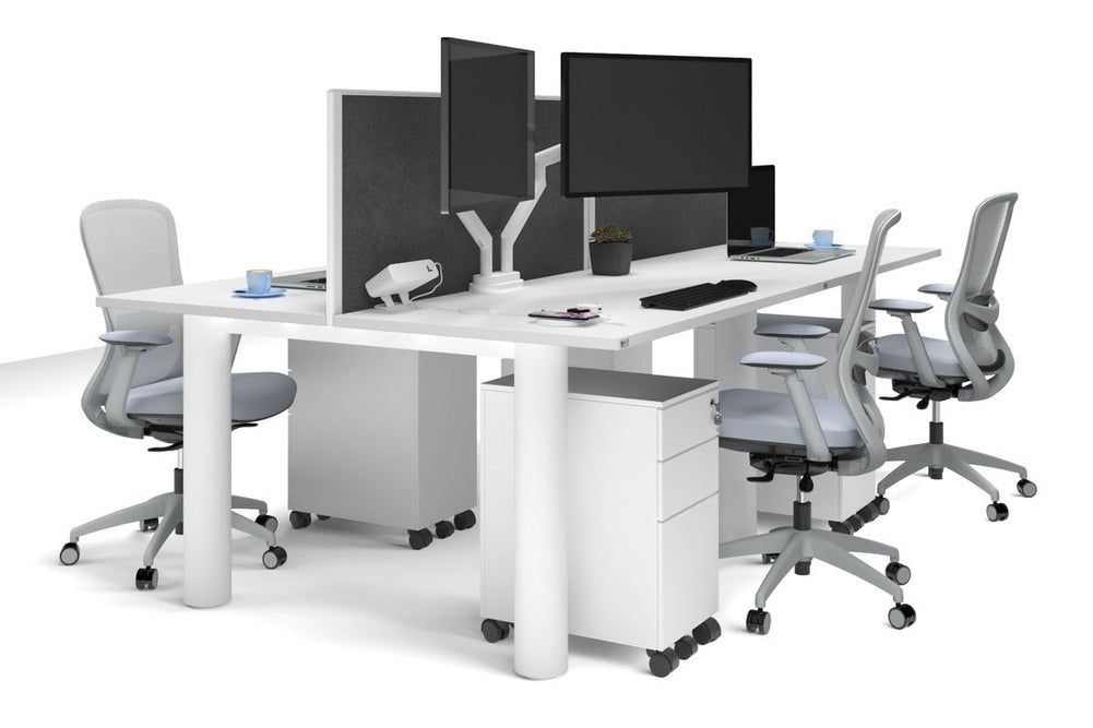 Quadro Cylinder Leg 4 Person Office Workstations [1400L x 700W]-white leg white moody charcoal (500H x 1400W)