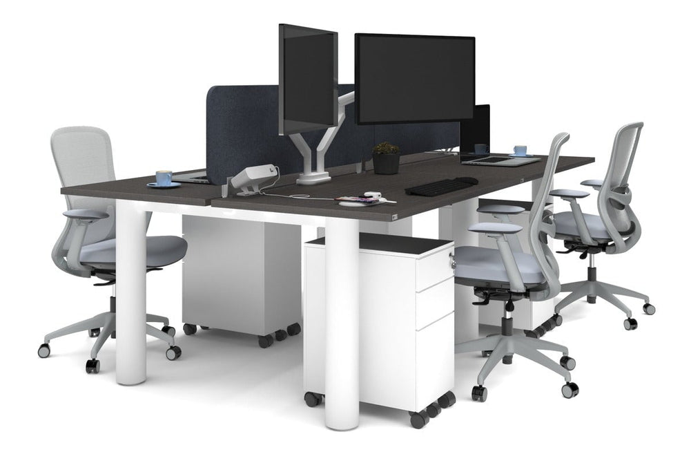 Quadro Cylinder Leg 4 Person Office Workstations [1400L x 700W]-white leg dark oak dark grey acoustic panel (400H x 1200W)