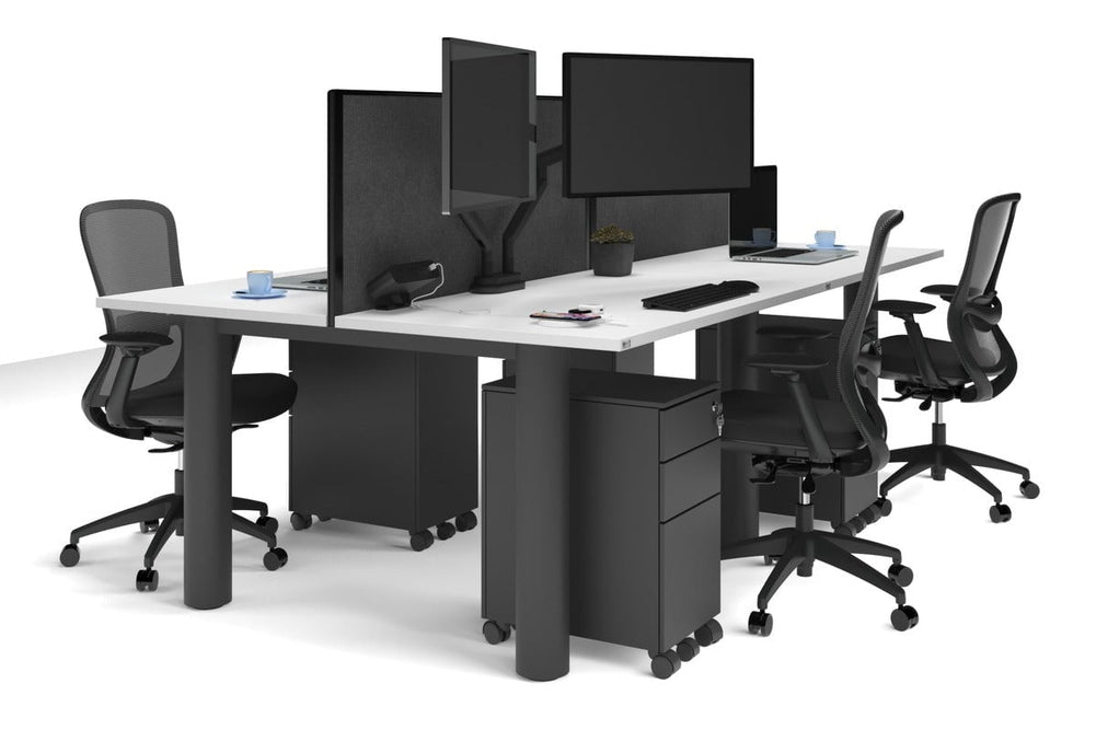 Quadro Cylinder Leg 4 Person Office Workstations [1400L x 700W]-black leg white moody charcoal (500H x 1400W)