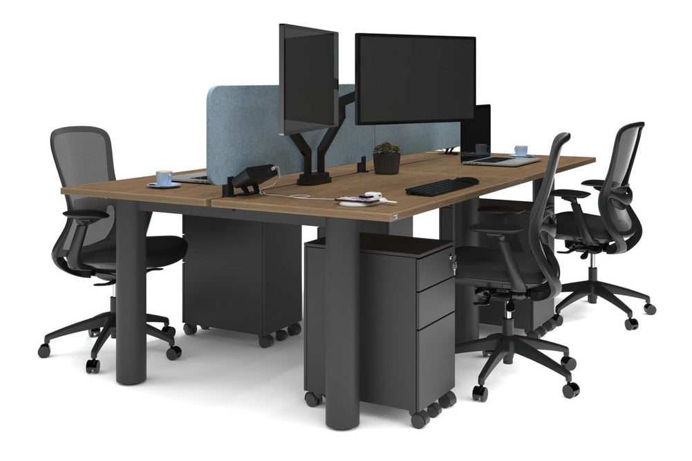 Quadro Cylinder Leg 4 Person Office Workstations [1400L x 700W]-black leg salvage oak blue acoustic panel (400H x 1200W)