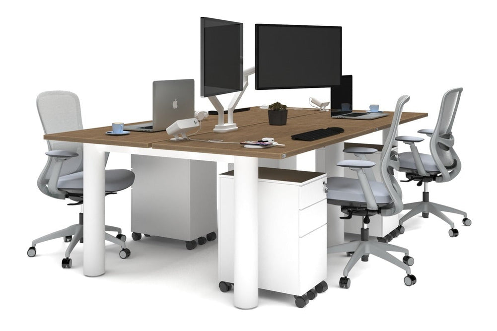 Quadro Cylinder Leg 4 Person Office Workstations [1400L x 700W]-white leg salvage oak none