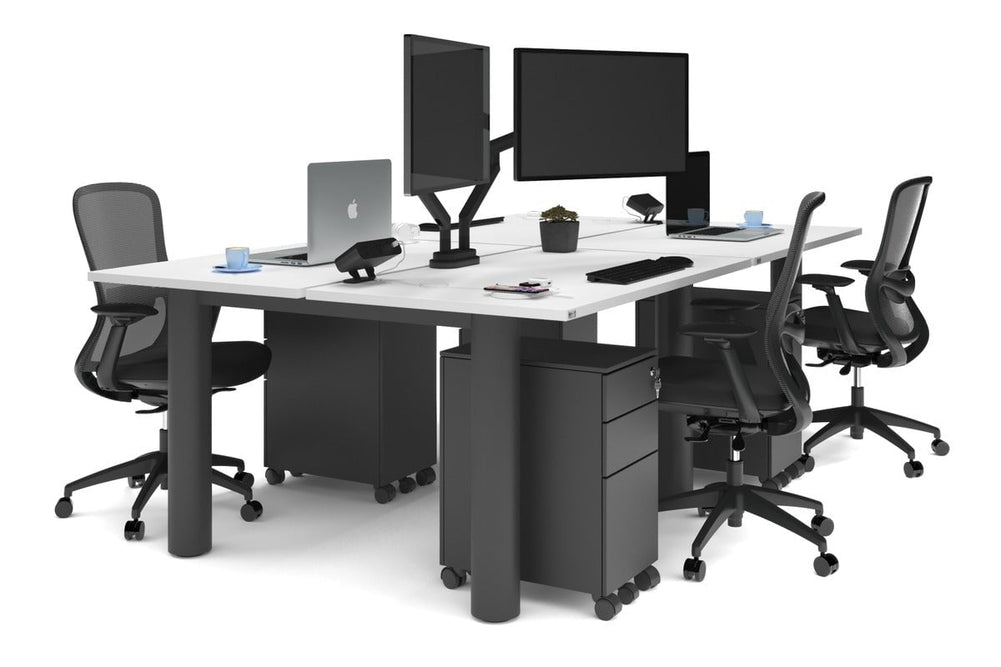 Quadro Cylinder Leg 4 Person Office Workstations [1400L x 700W]-black leg white none