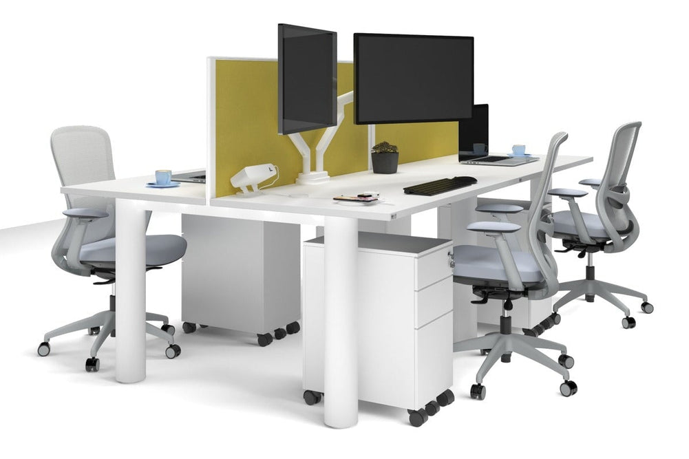 Quadro Cylinder Leg 4 Person Office Workstations [1400L x 700W]-white leg white mustard yellow (500H x 1400W)