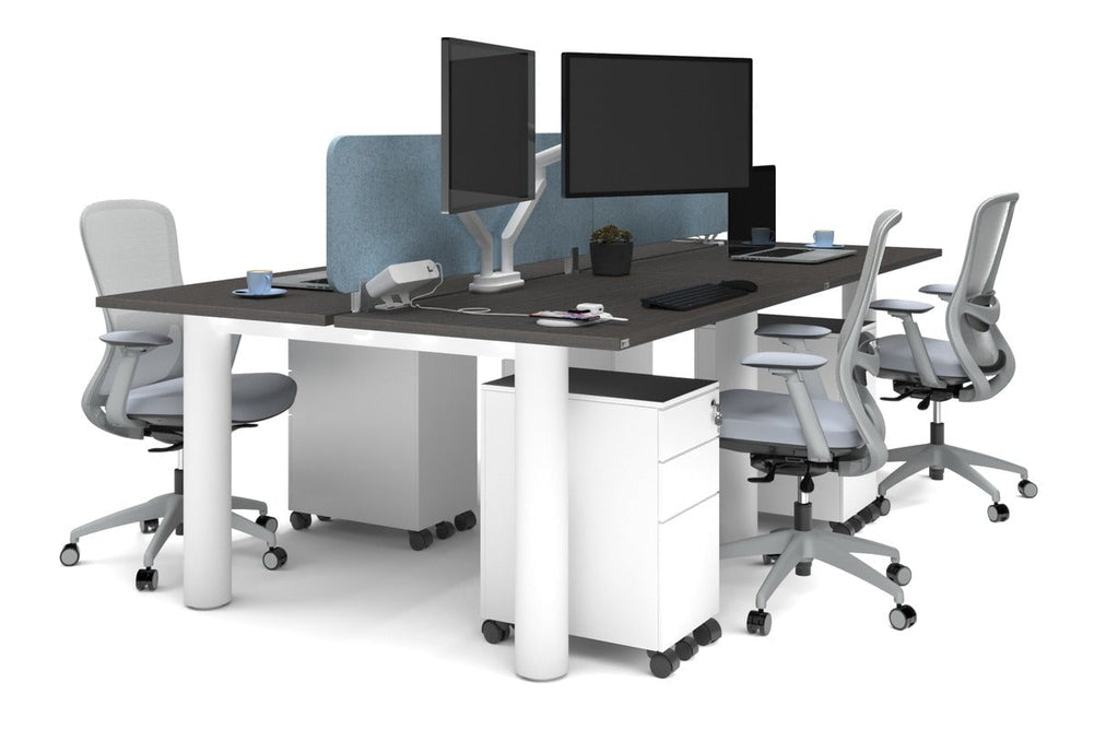 Quadro Cylinder Leg 4 Person Office Workstations [1400L x 700W]-white leg dark oak blue acoustic panel (400H x 1200W)